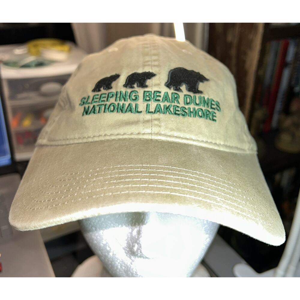 Vtg Adj Strapback J Hats Sleeping Bear Dunes Embroidered Bear Graphic Hat Cap